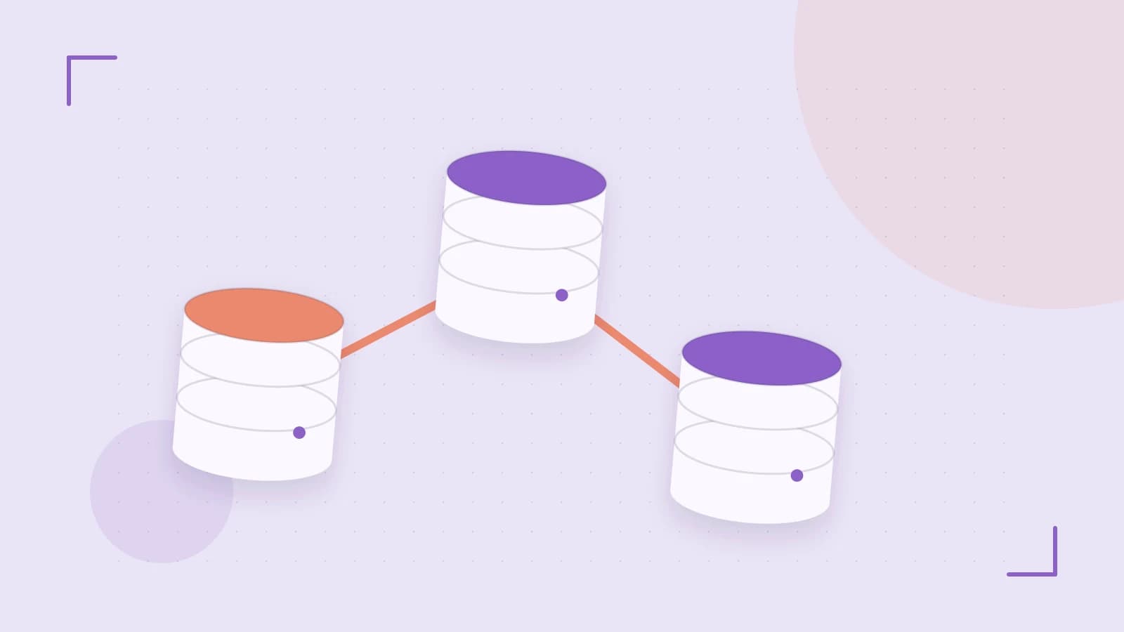 Editorial illustration of structured records, database cylinders and relationships between tables