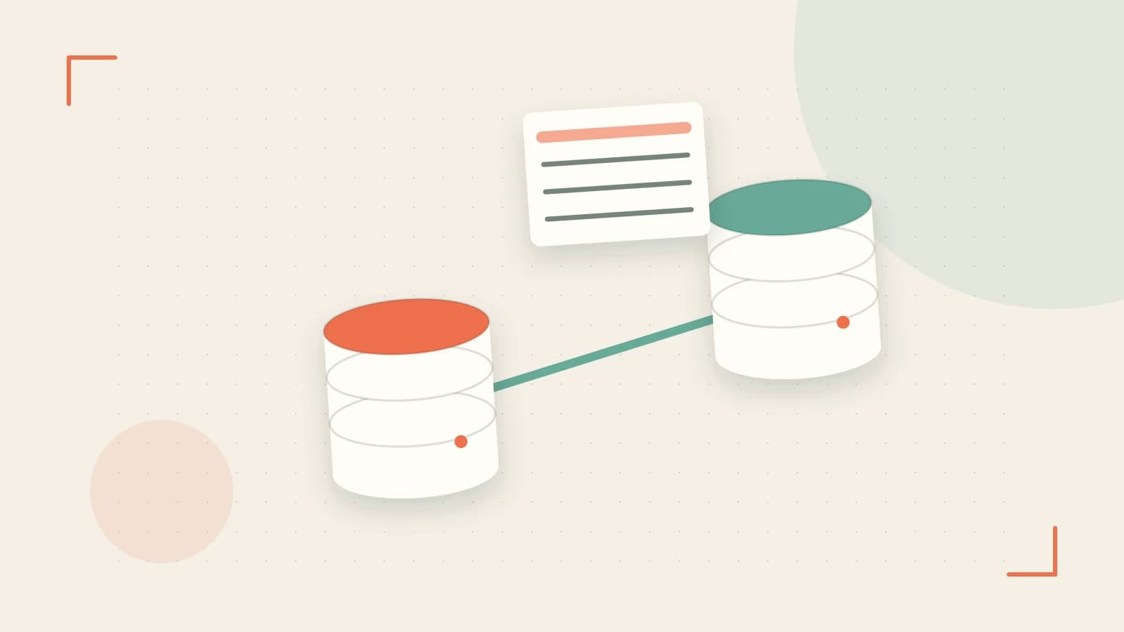 Editorial illustration of structured records, database cylinders and relationships between tables