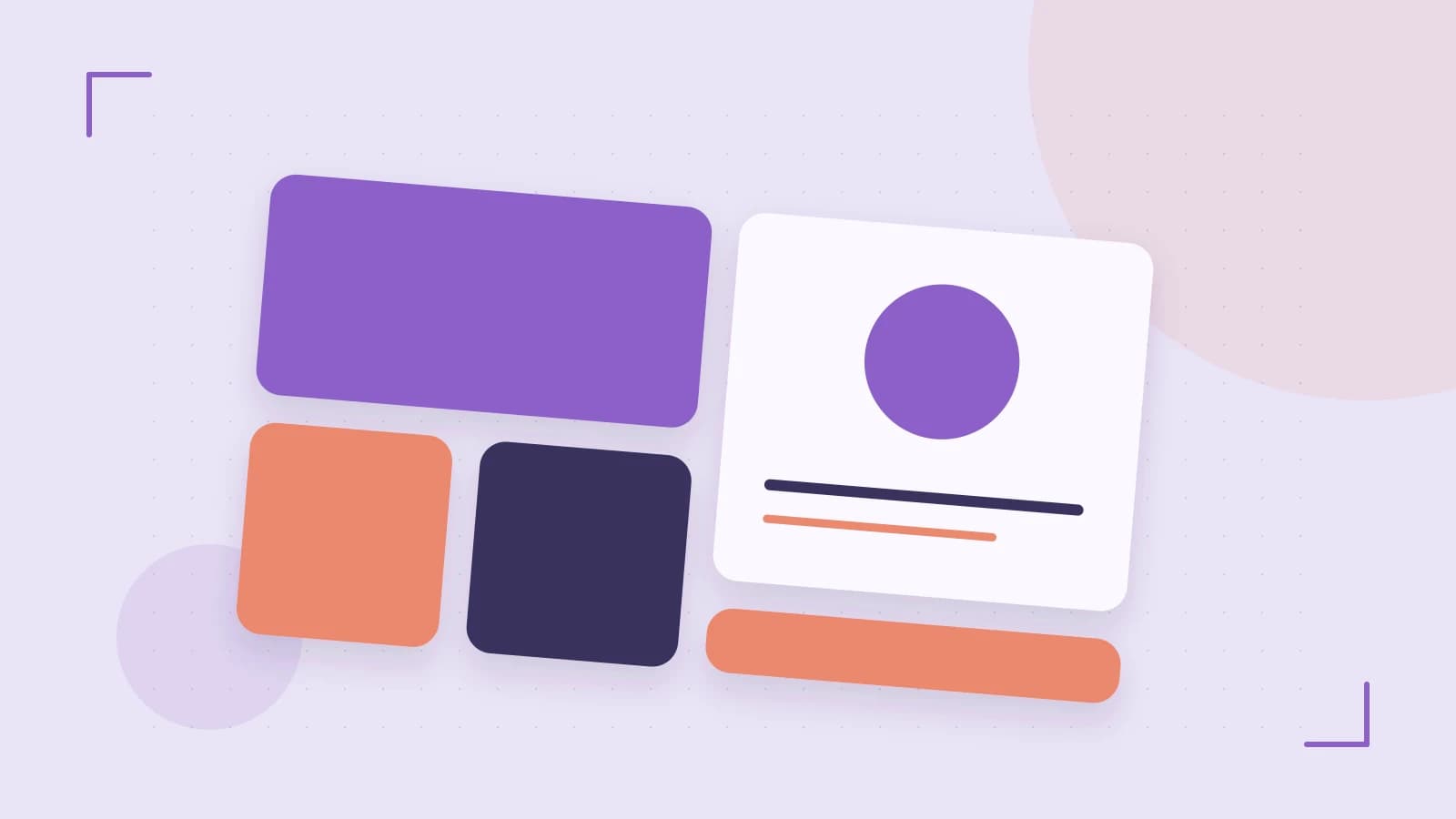 Editorial illustration of responsive browser layouts, overlapping design components and a color system