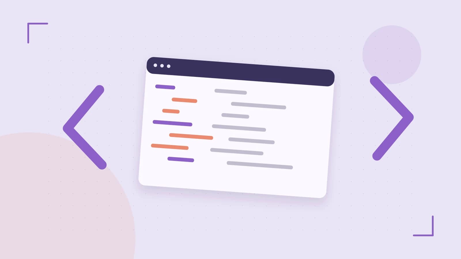 Editorial illustration of an abstract code editor, syntax blocks and oversized programming brackets