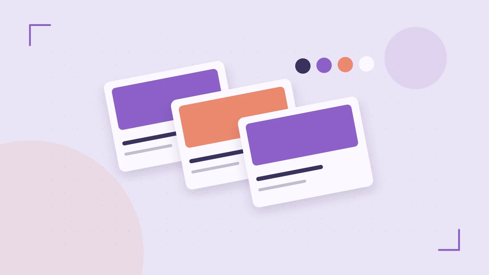 Editorial illustration of responsive browser layouts, overlapping design components and a color system