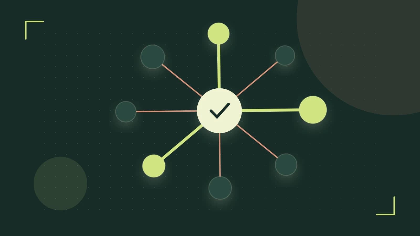 Editorial illustration of an algorithmic node graph with branching paths and a highlighted result