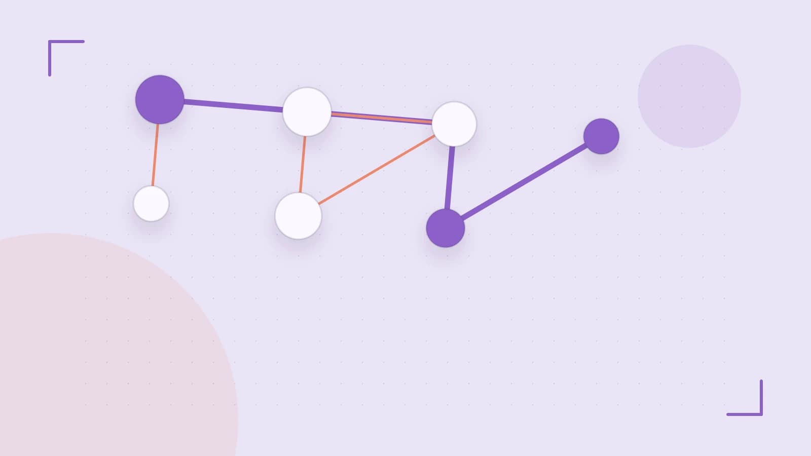 Editorial illustration of an algorithmic node graph with branching paths and a highlighted result