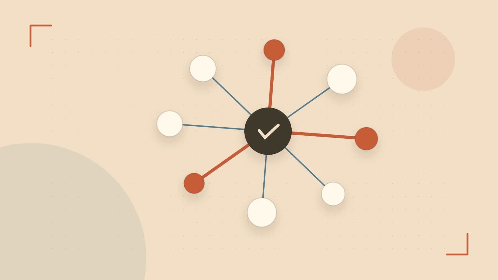 Editorial illustration of an algorithmic node graph with branching paths and a highlighted result