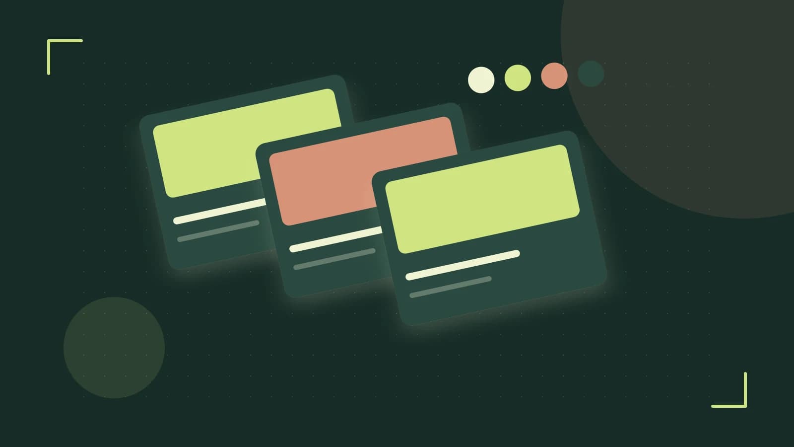 Editorial illustration of responsive browser layouts, overlapping design components and a color system