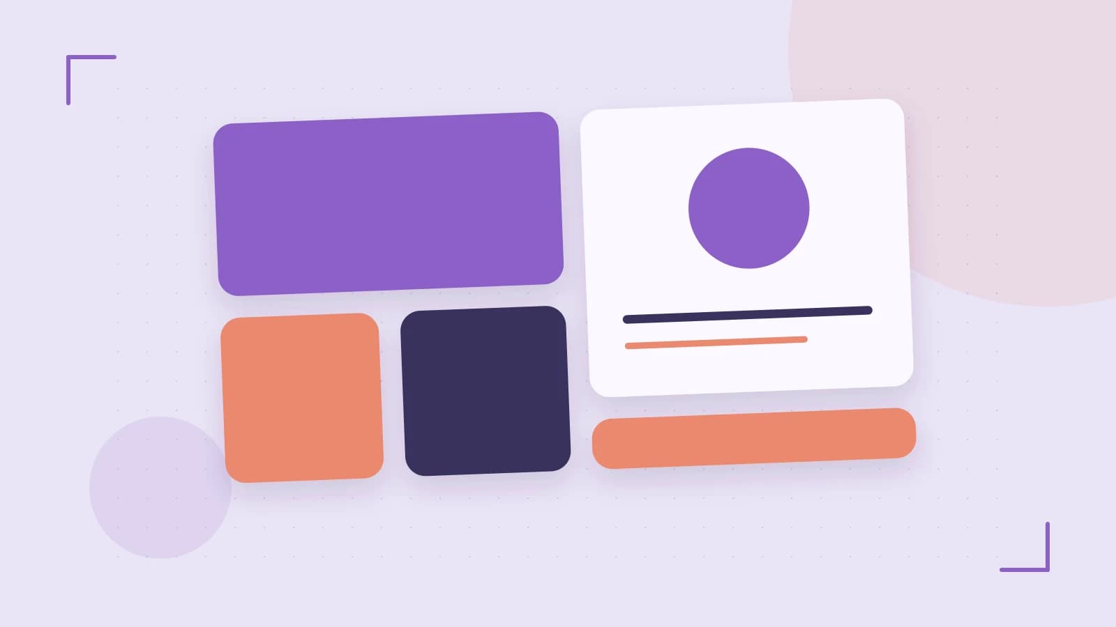 Editorial illustration of responsive browser layouts, overlapping design components and a color system