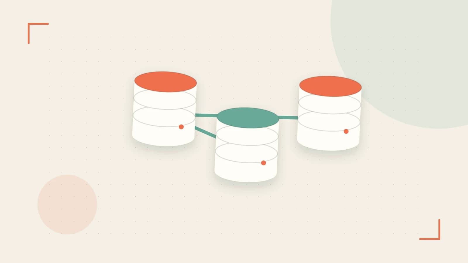Editorial illustration of structured records, database cylinders and relationships between tables