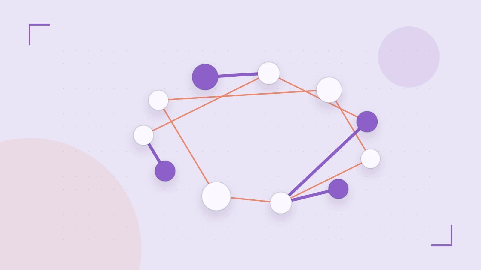 Editorial illustration of an algorithmic node graph with branching paths and a highlighted result
