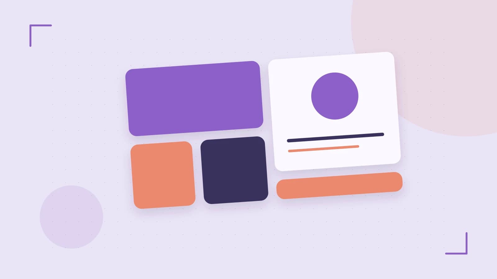 Editorial illustration of responsive browser layouts, overlapping design components and a color system