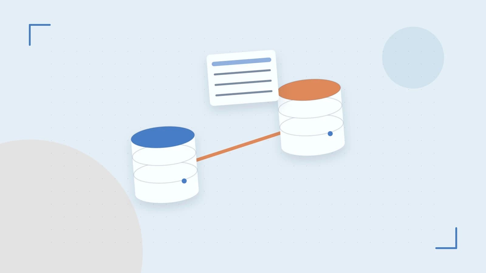 Editorial illustration of structured records, database cylinders and relationships between tables