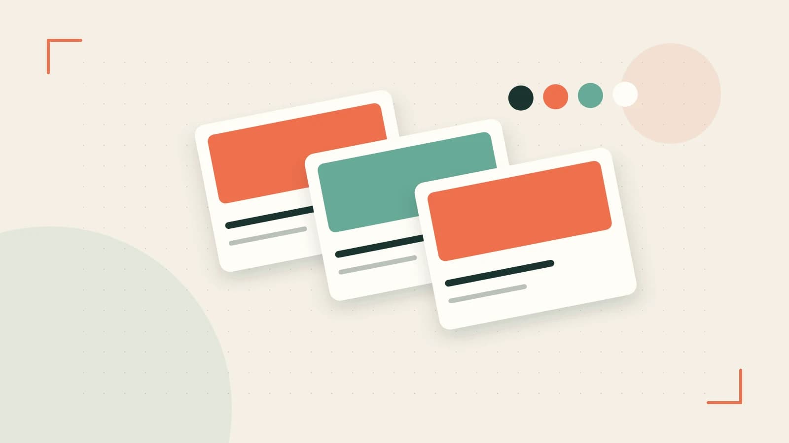 Editorial illustration of responsive browser layouts, overlapping design components and a color system
