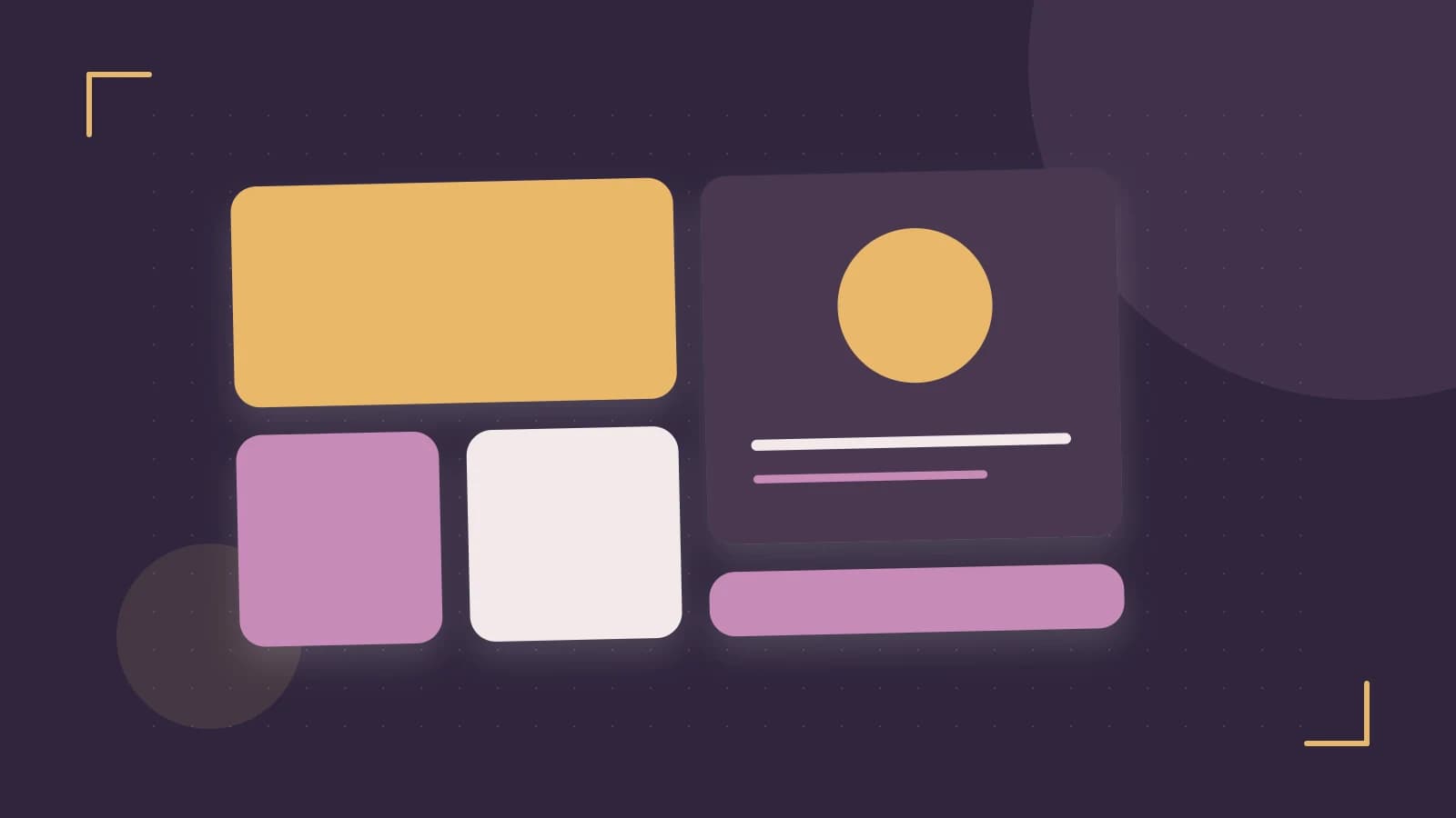 Editorial illustration of responsive browser layouts, overlapping design components and a color system