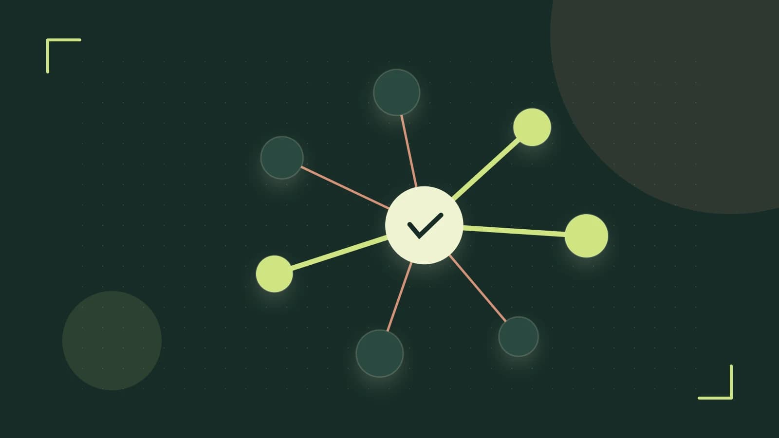 Editorial illustration of an algorithmic node graph with branching paths and a highlighted result
