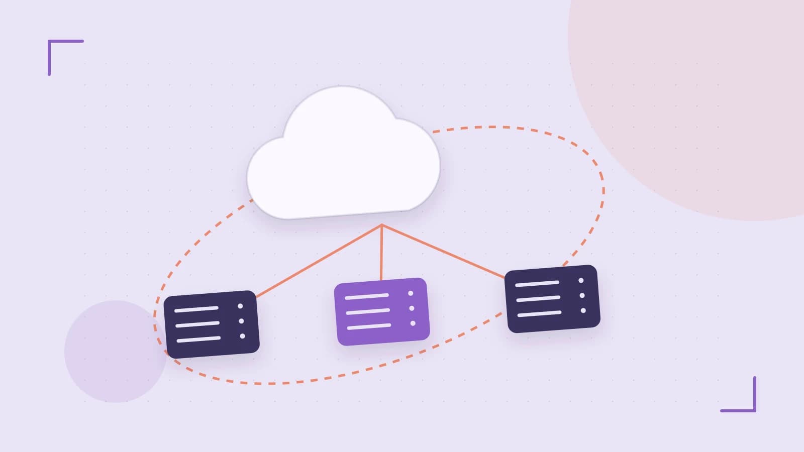 Editorial illustration of cloud infrastructure, connected server racks and an orbital service map