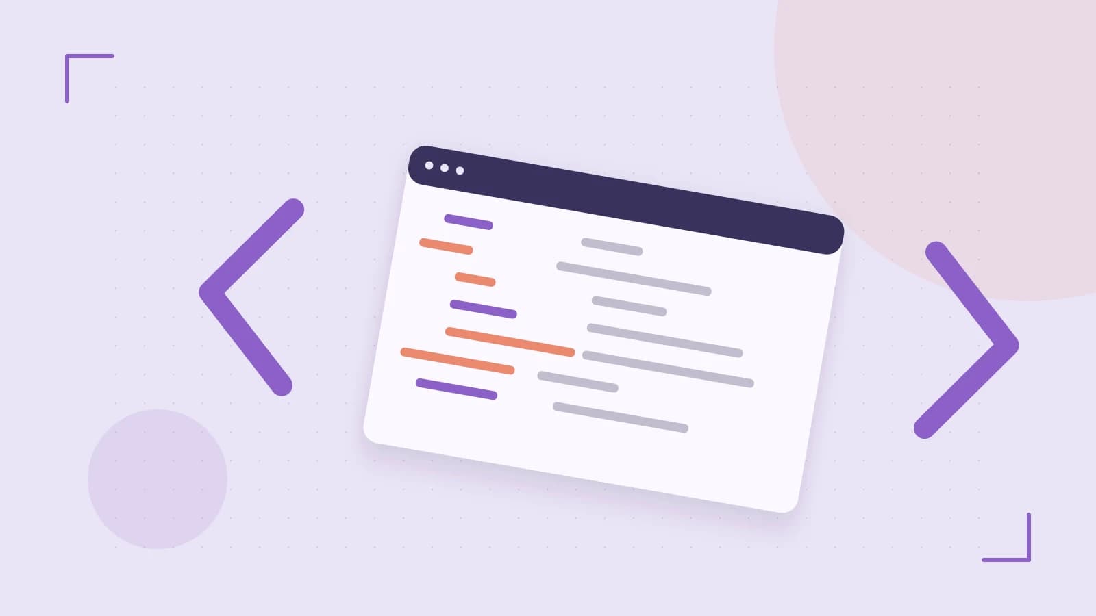 Editorial illustration of an abstract code editor, syntax blocks and oversized programming brackets