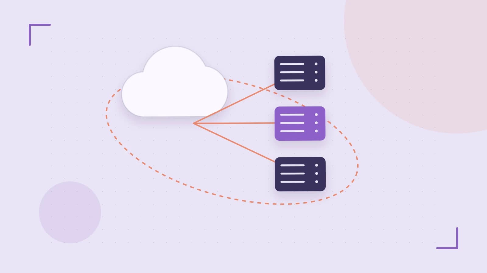 Editorial illustration of cloud infrastructure, connected server racks and an orbital service map