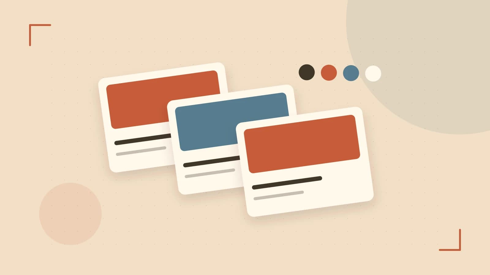 Editorial illustration of responsive browser layouts, overlapping design components and a color system