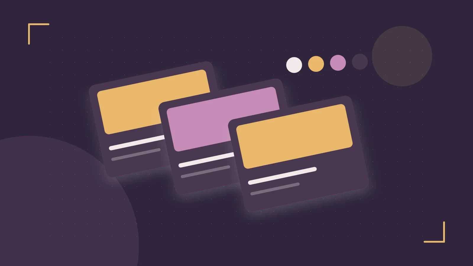 Editorial illustration of responsive browser layouts, overlapping design components and a color system