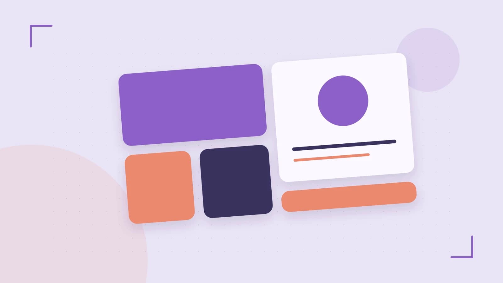 Editorial illustration of responsive browser layouts, overlapping design components and a color system