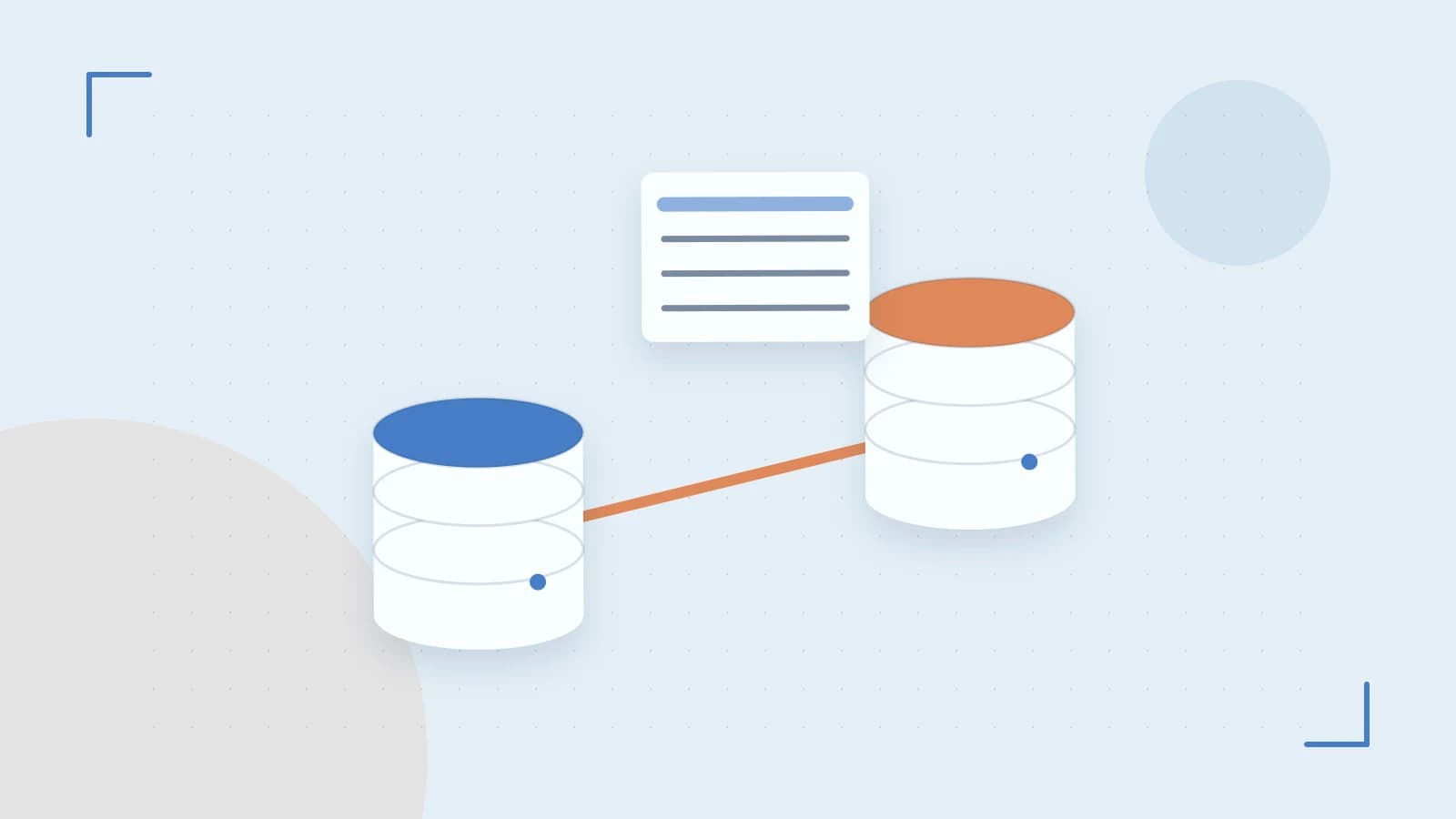 Editorial illustration of structured records, database cylinders and relationships between tables