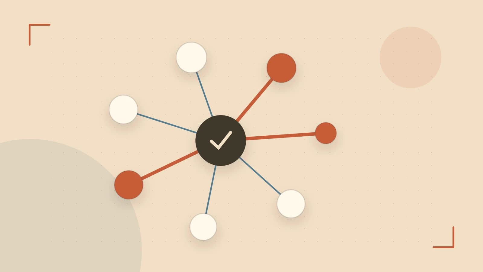 Editorial illustration of an algorithmic node graph with branching paths and a highlighted result