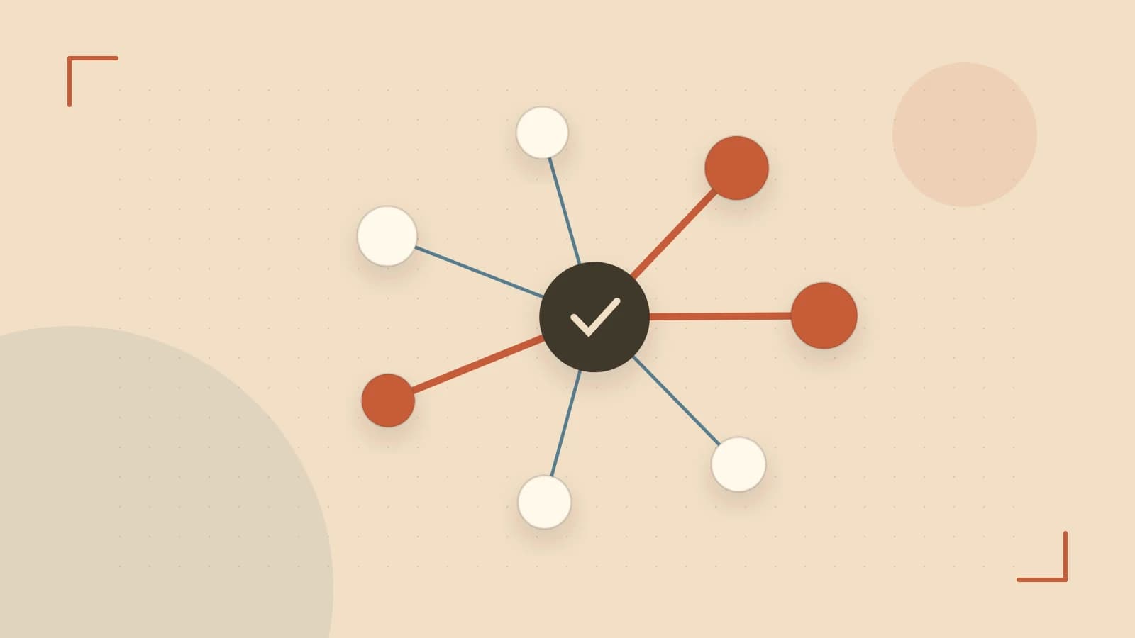Editorial illustration of an algorithmic node graph with branching paths and a highlighted result