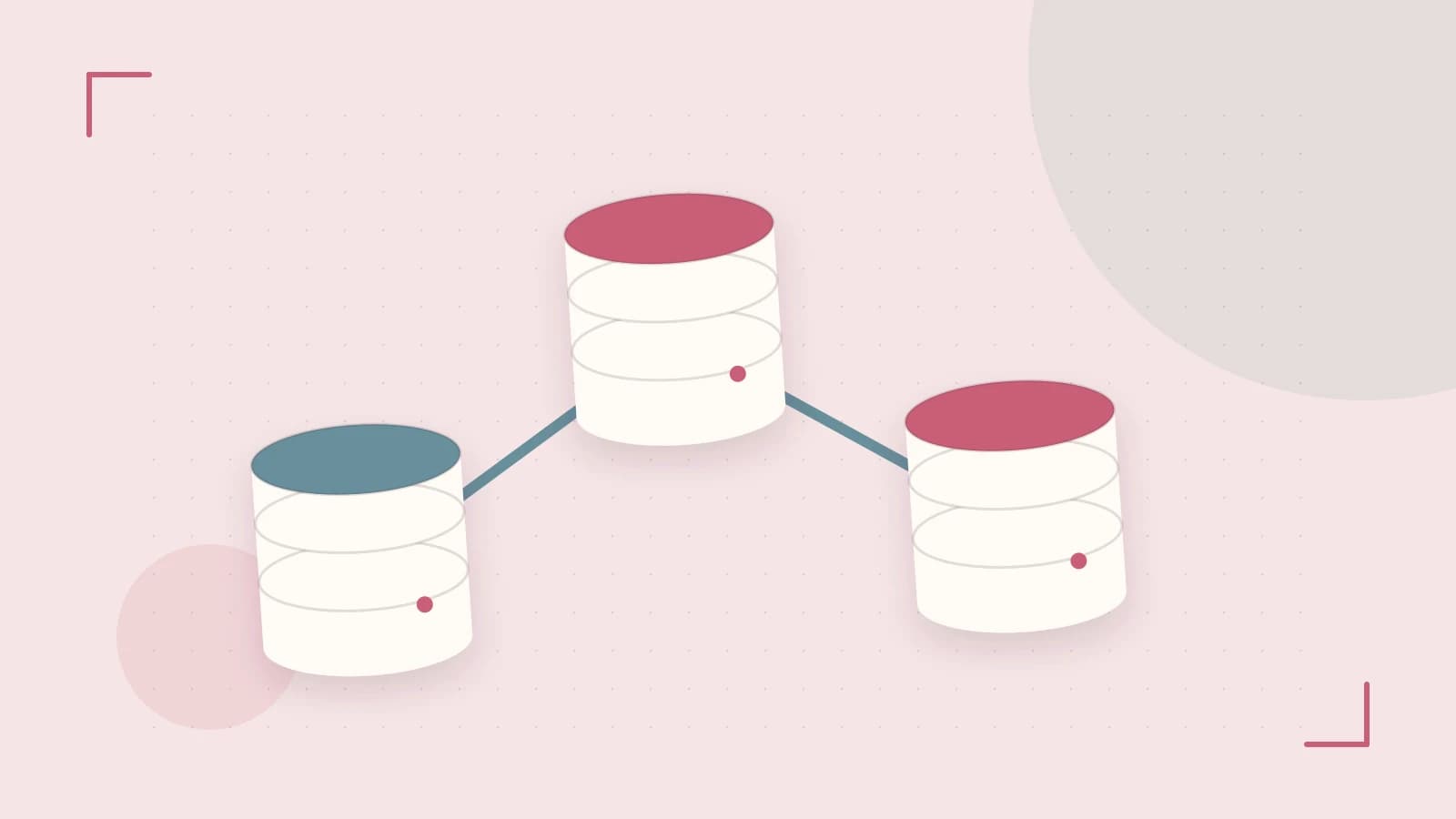 Editorial illustration of structured records, database cylinders and relationships between tables