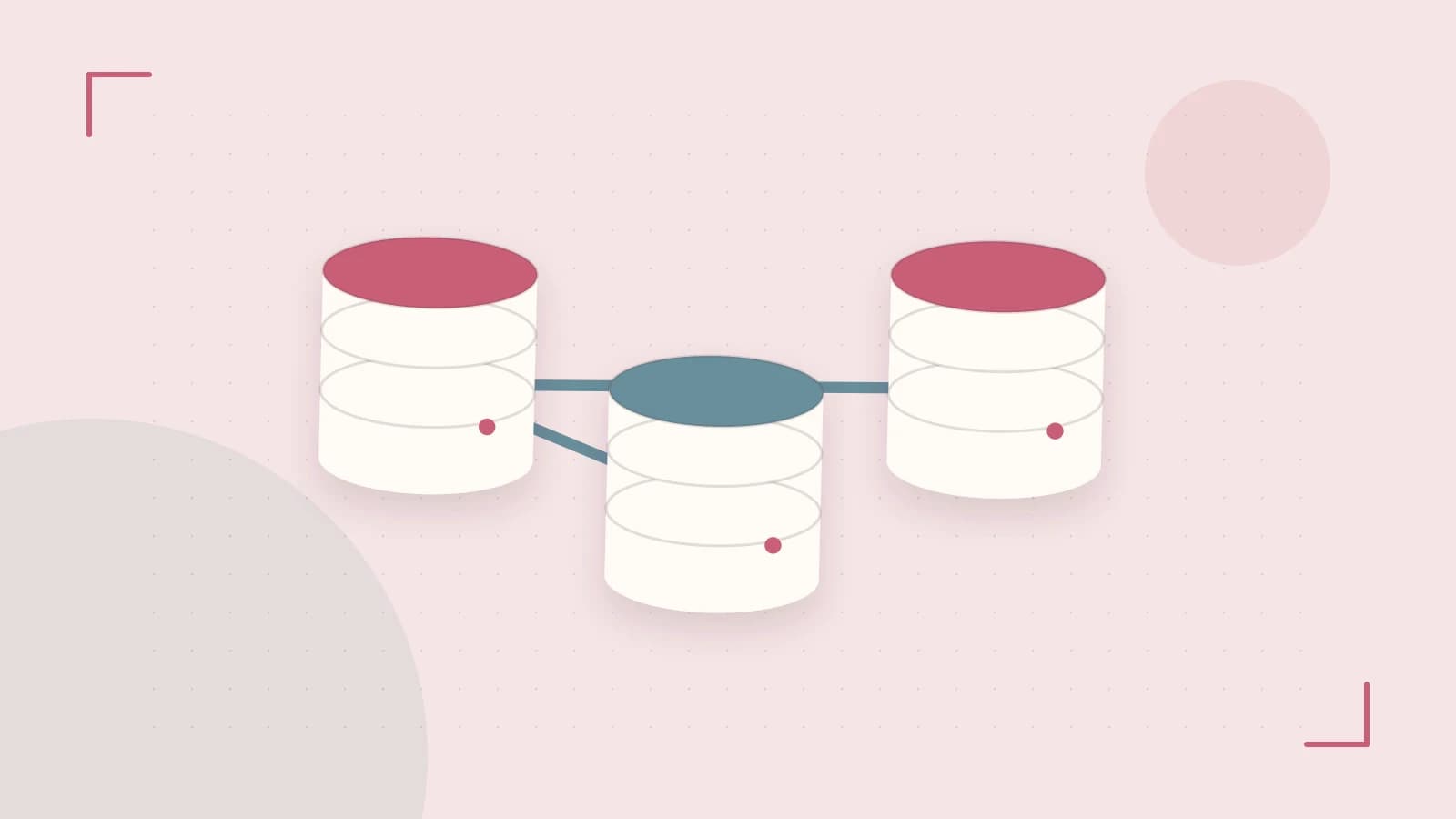 Editorial illustration of structured records, database cylinders and relationships between tables