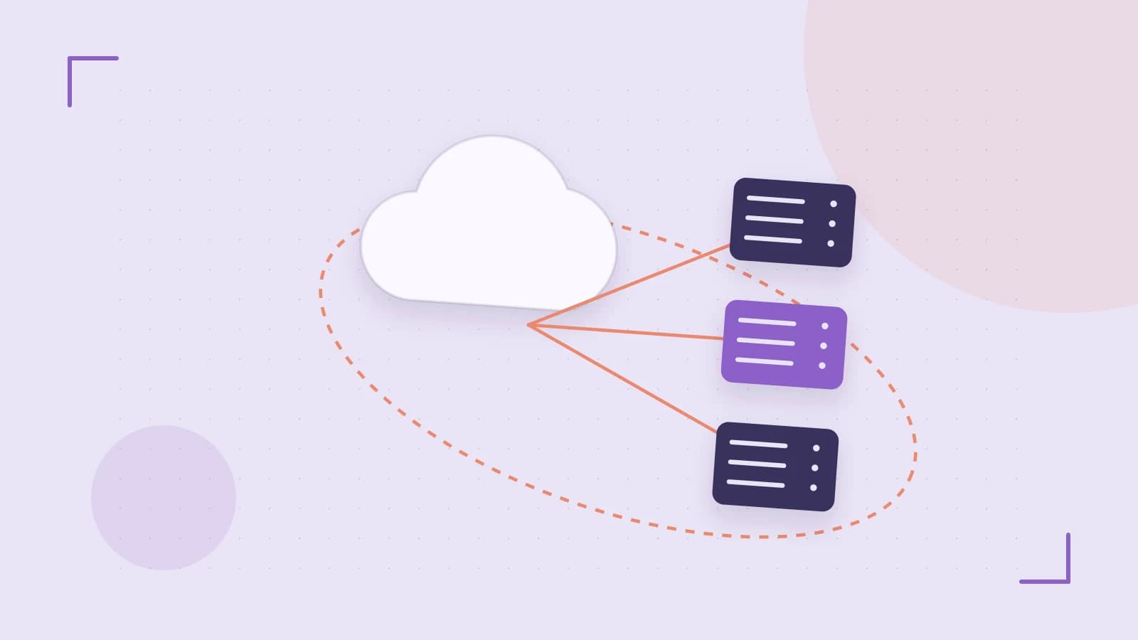 Editorial illustration of cloud infrastructure, connected server racks and an orbital service map