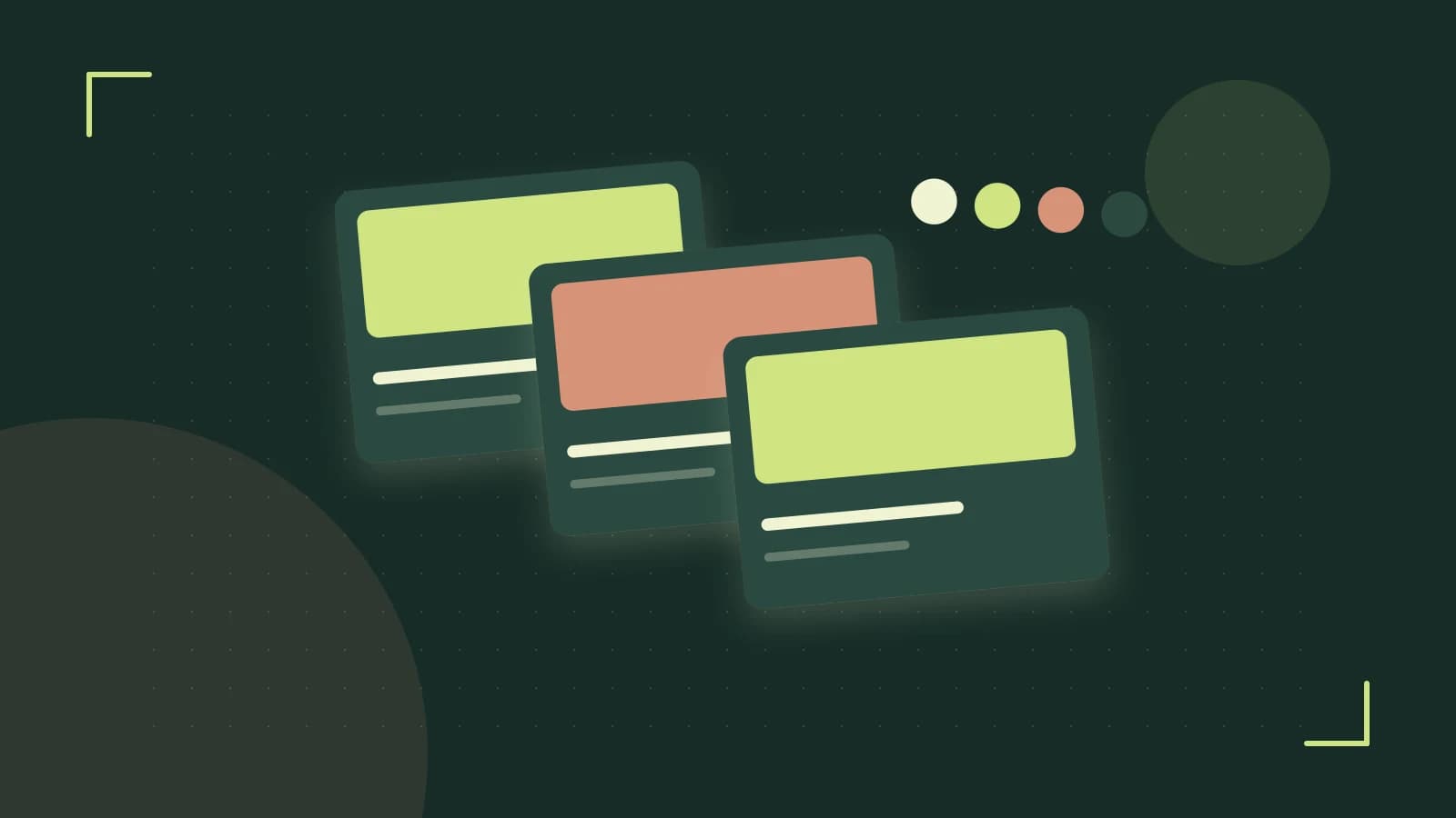 Editorial illustration of responsive browser layouts, overlapping design components and a color system