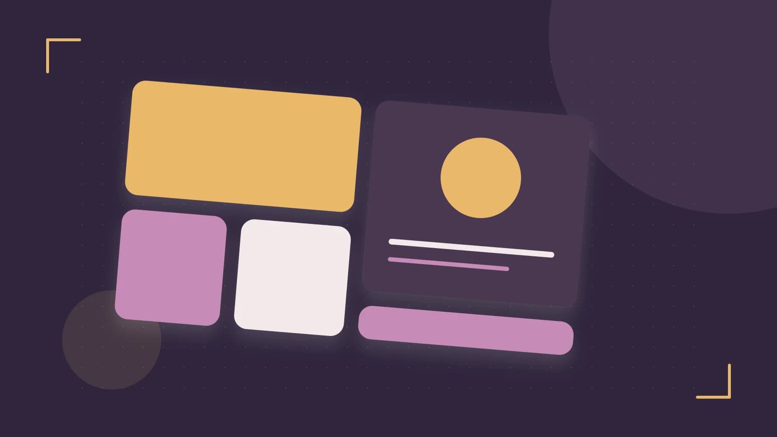 Editorial illustration of responsive browser layouts, overlapping design components and a color system