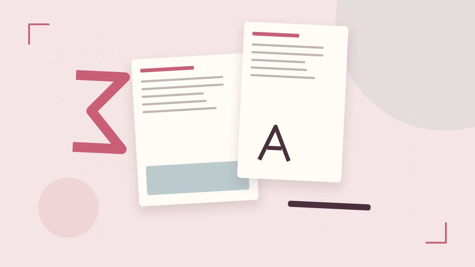 Editorial illustration of typeset pages, expressive letterform shapes and a precise editorial page grid