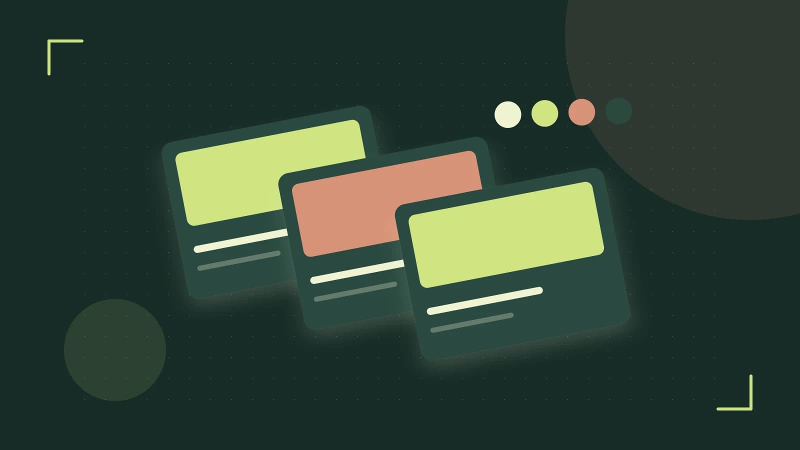 Editorial illustration of responsive browser layouts, overlapping design components and a color system