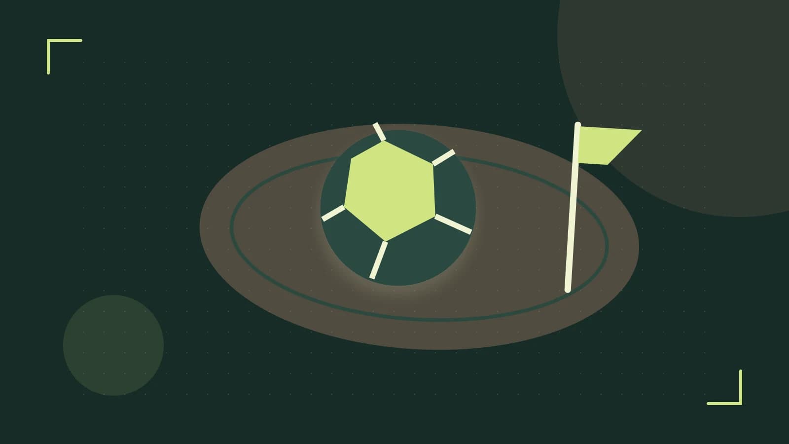 Editorial illustration of a stylized sports ball, stadium geometry and dynamic arcs