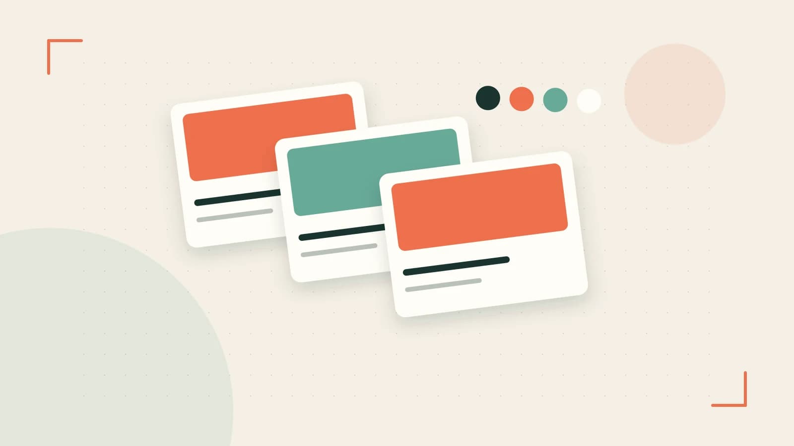 Editorial illustration of responsive browser layouts, overlapping design components and a color system