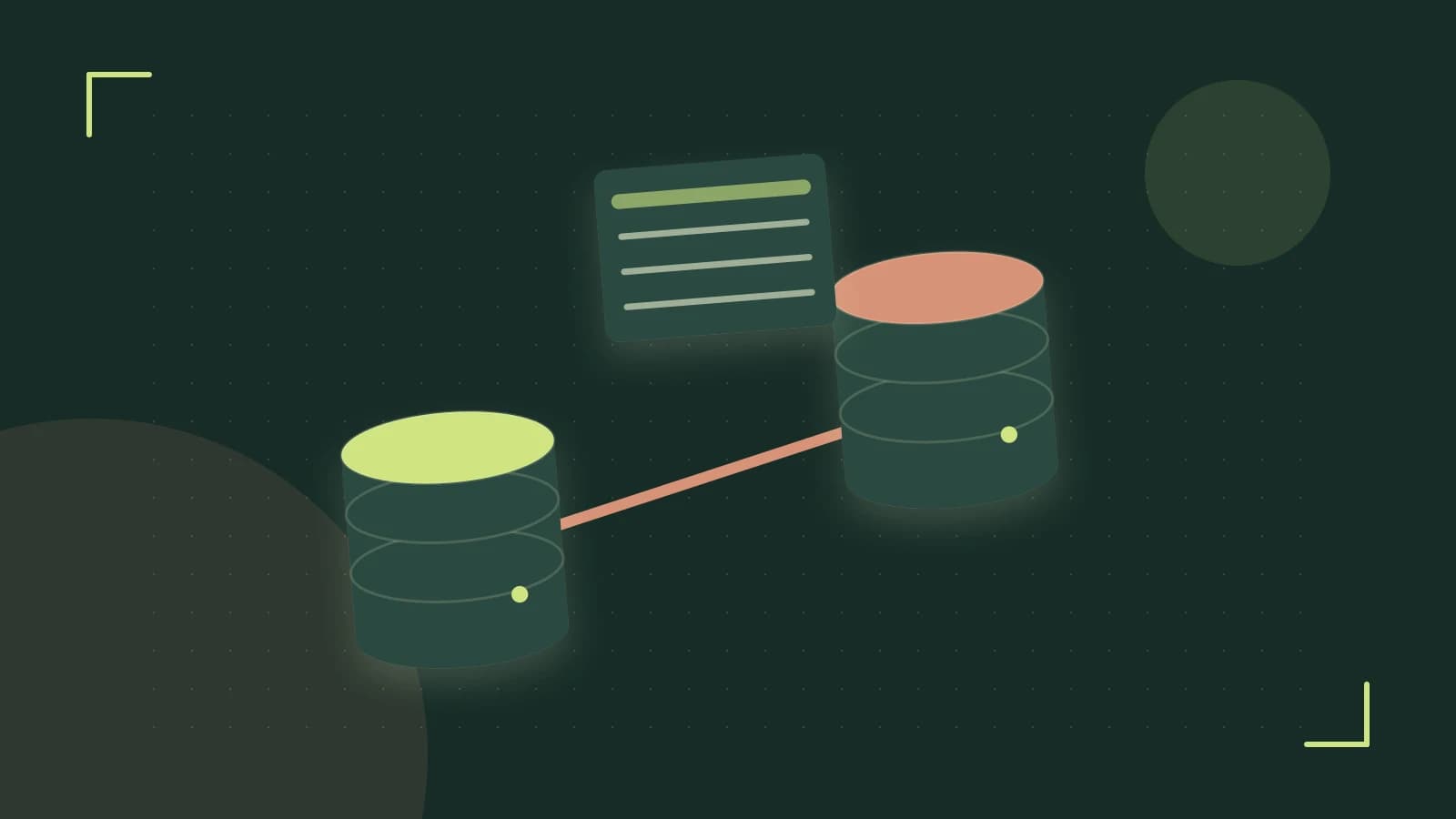 Editorial illustration of structured records, database cylinders and relationships between tables