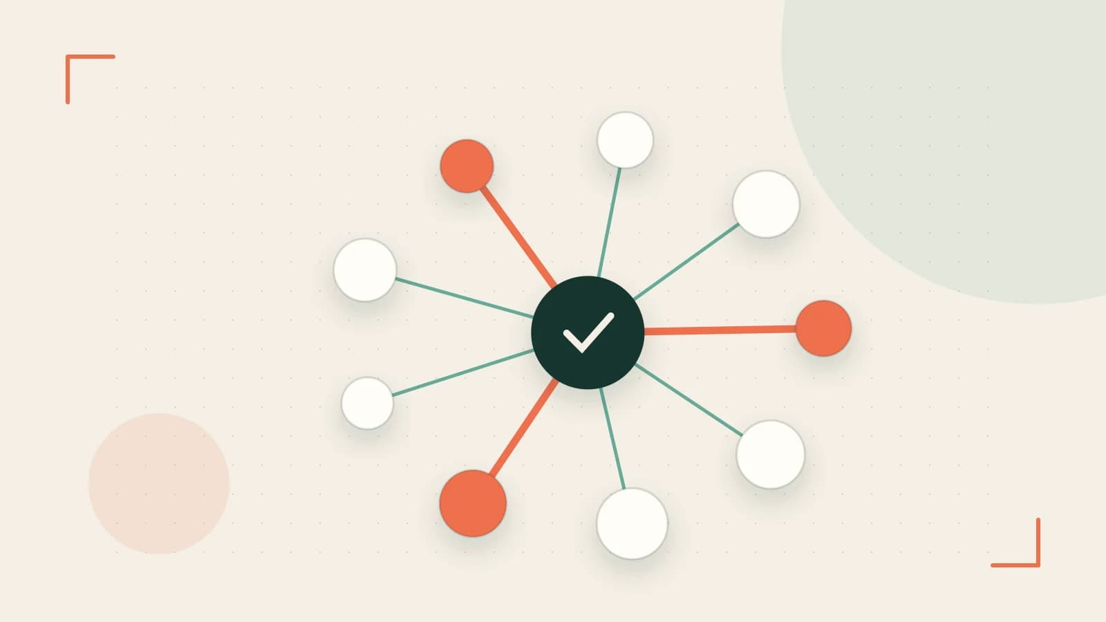 Editorial illustration of an algorithmic node graph with branching paths and a highlighted result