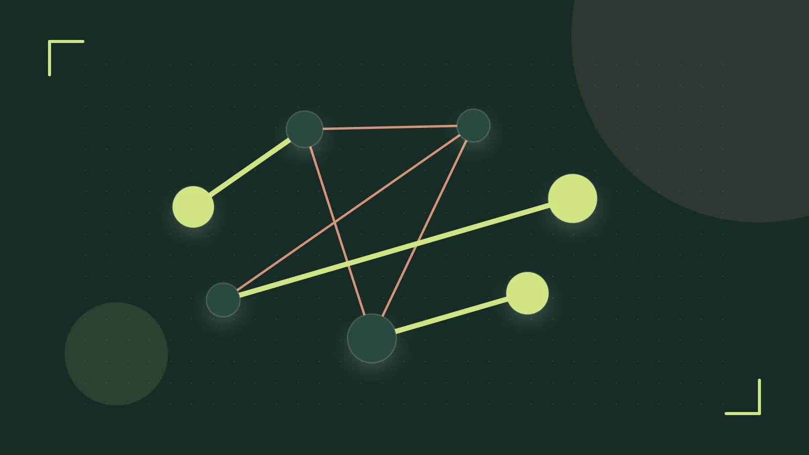 Editorial illustration of an algorithmic node graph with branching paths and a highlighted result