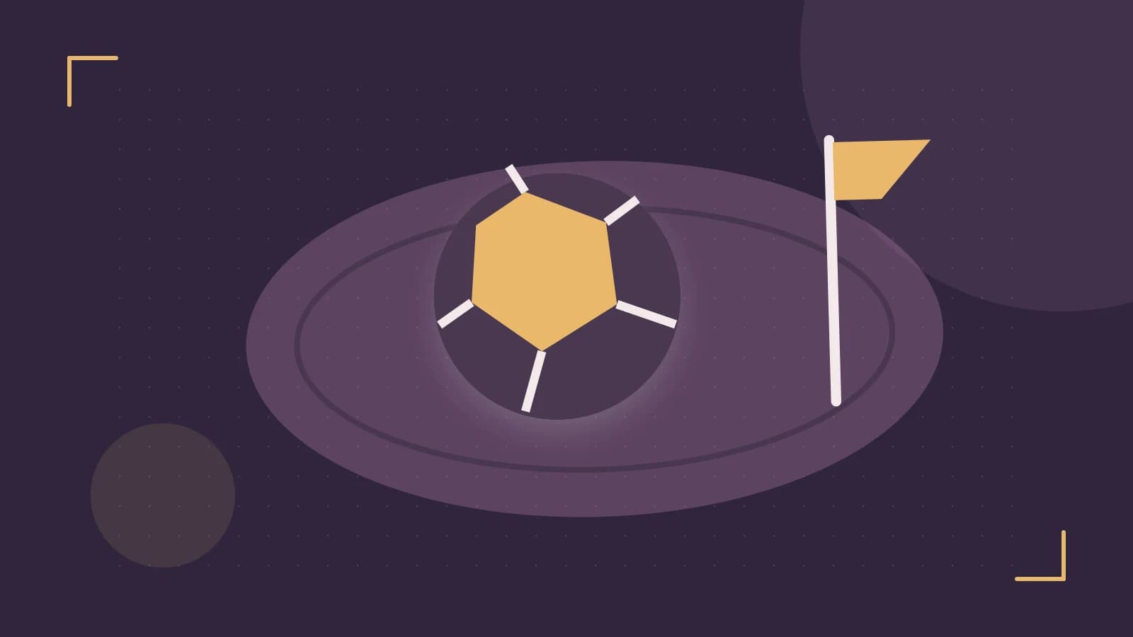 Editorial illustration of a stylized sports ball, stadium geometry and dynamic arcs