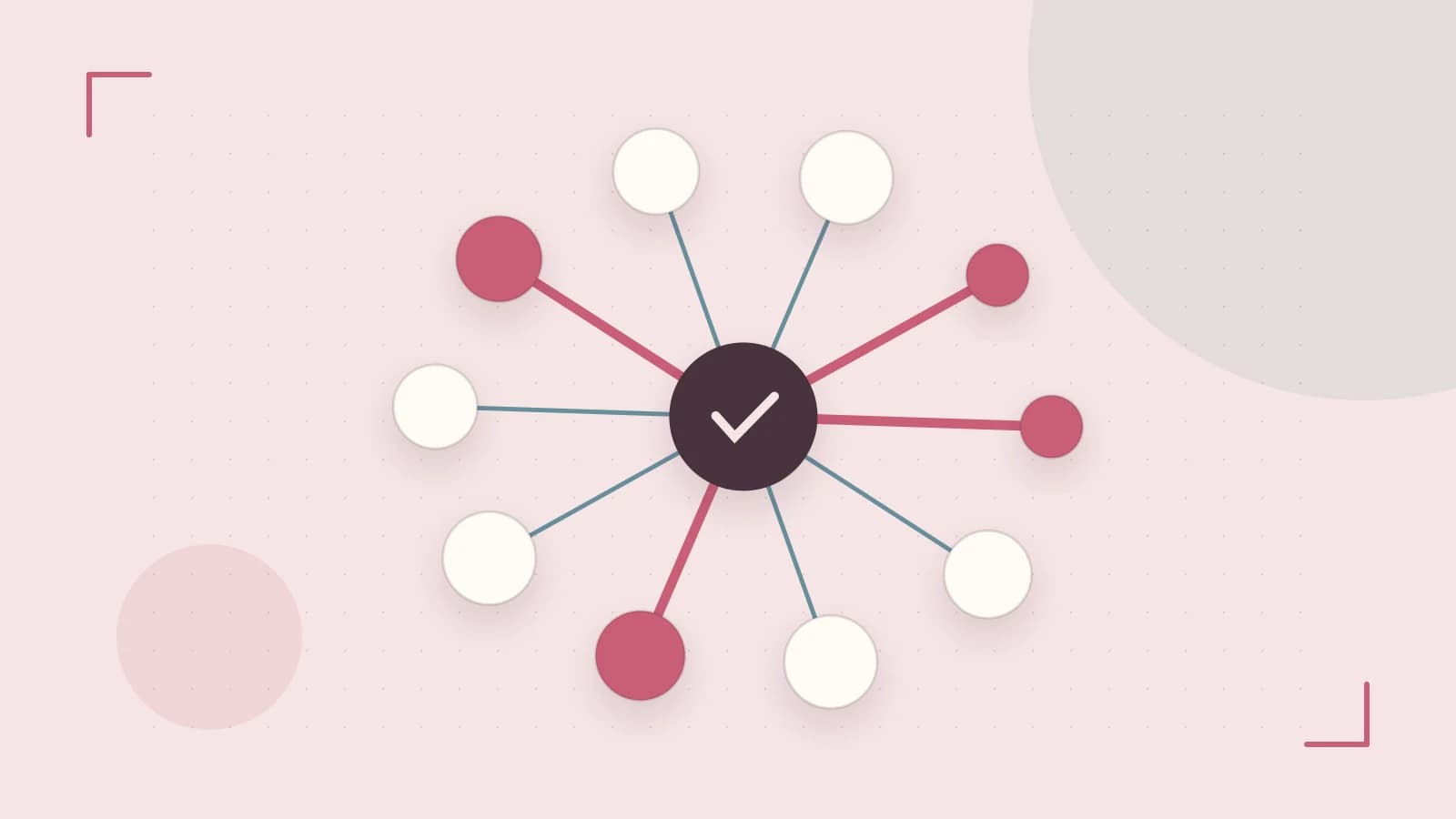 Editorial illustration of an algorithmic node graph with branching paths and a highlighted result