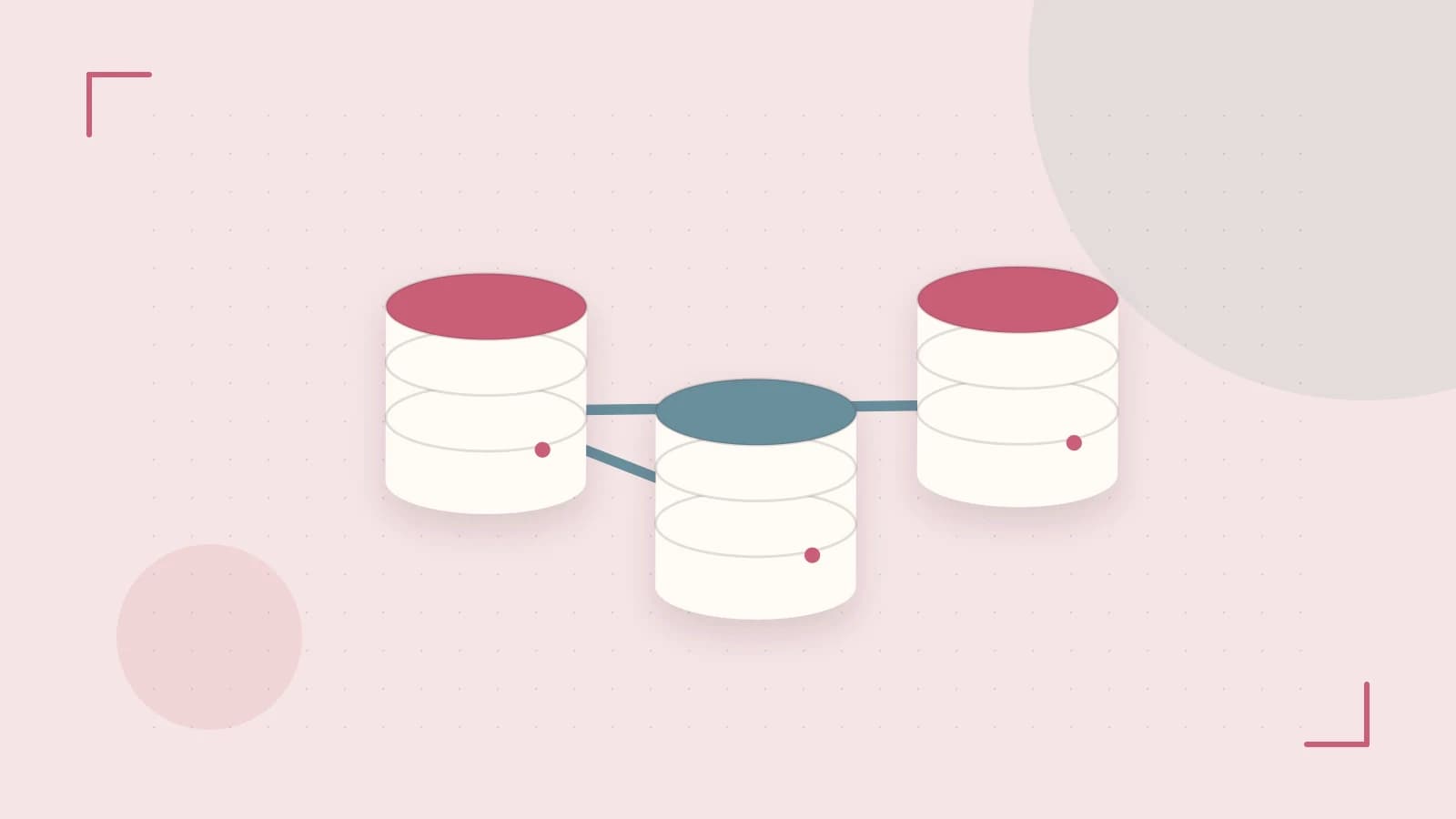 Editorial illustration of structured records, database cylinders and relationships between tables