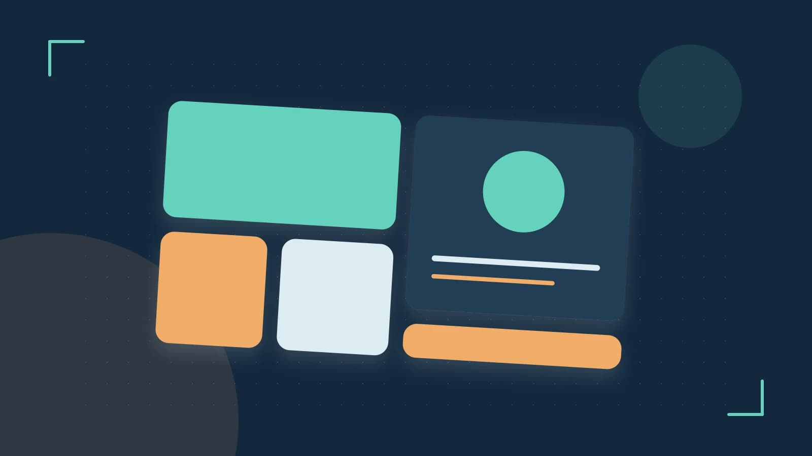 Editorial illustration of responsive browser layouts, overlapping design components and a color system