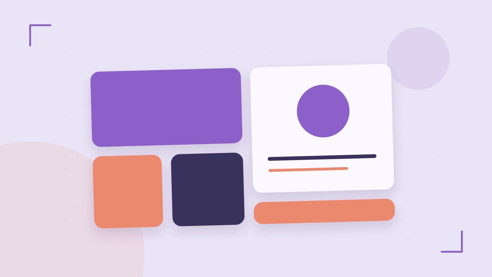 Editorial illustration of responsive browser layouts, overlapping design components and a color system