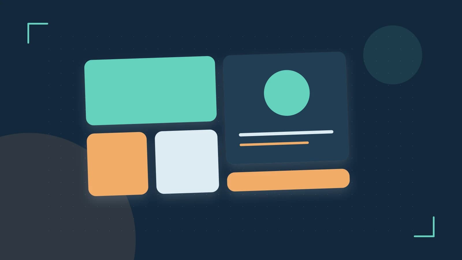 Editorial illustration of responsive browser layouts, overlapping design components and a color system