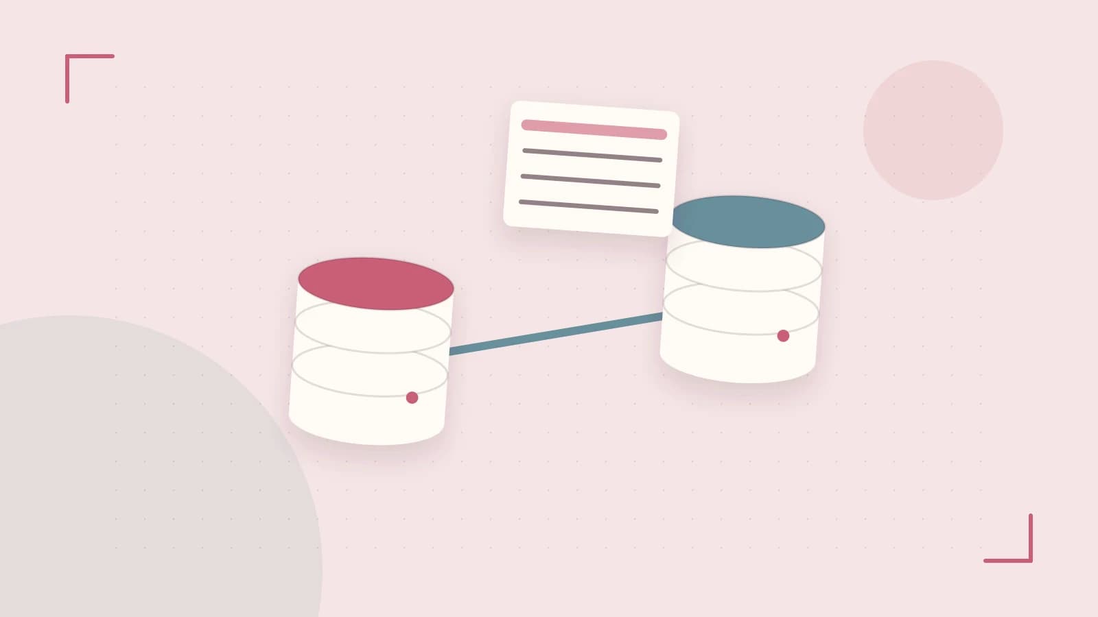 Editorial illustration of structured records, database cylinders and relationships between tables