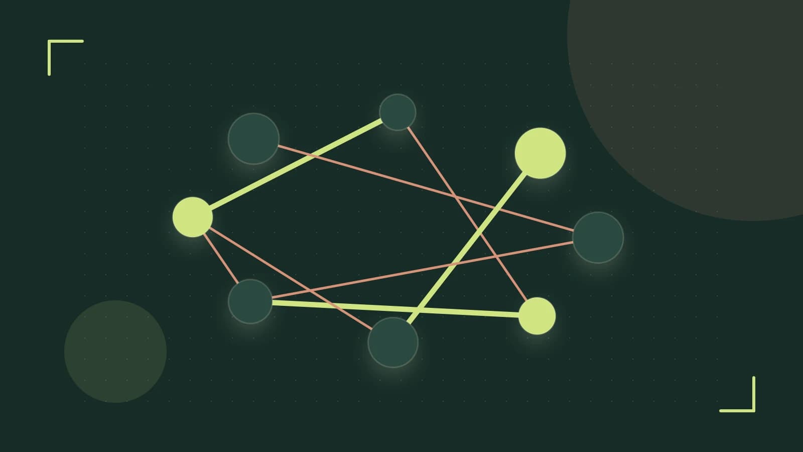 Editorial illustration of an algorithmic node graph with branching paths and a highlighted result