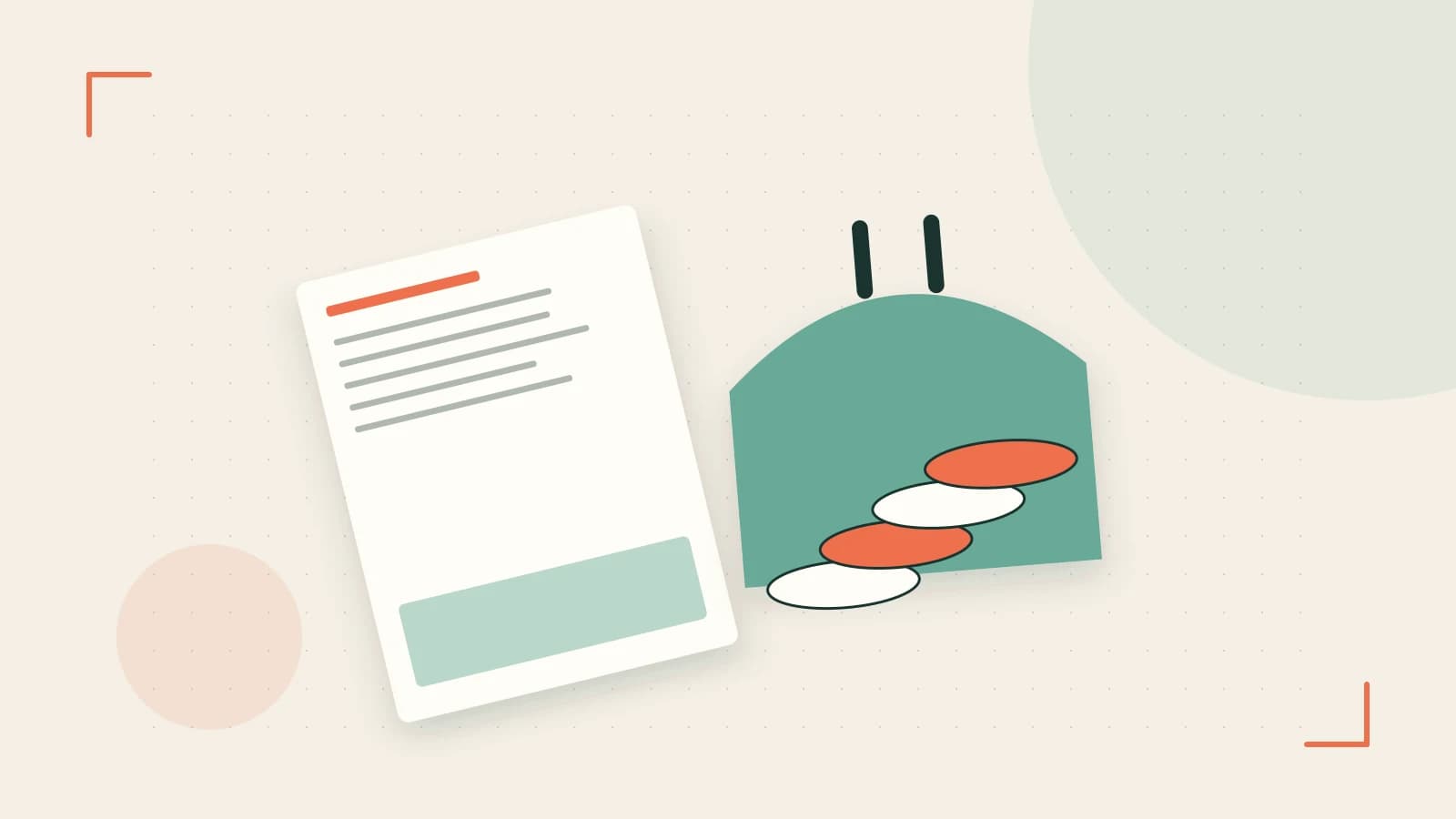 Editorial illustration of abstract coins, a payment card and a geometric financial chart without data labels