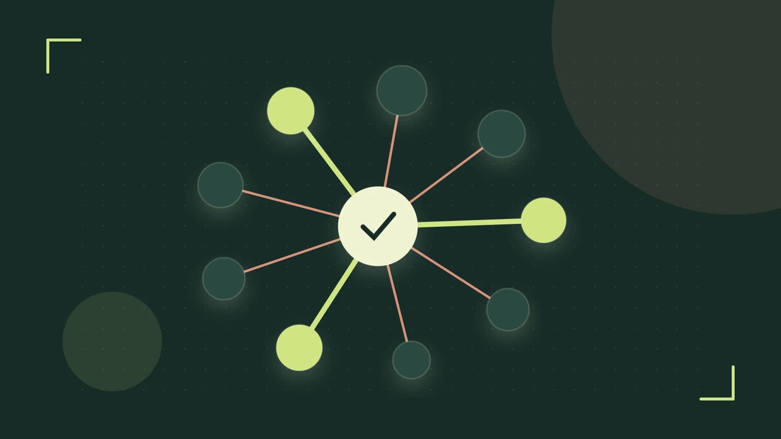 Editorial illustration of an algorithmic node graph with branching paths and a highlighted result