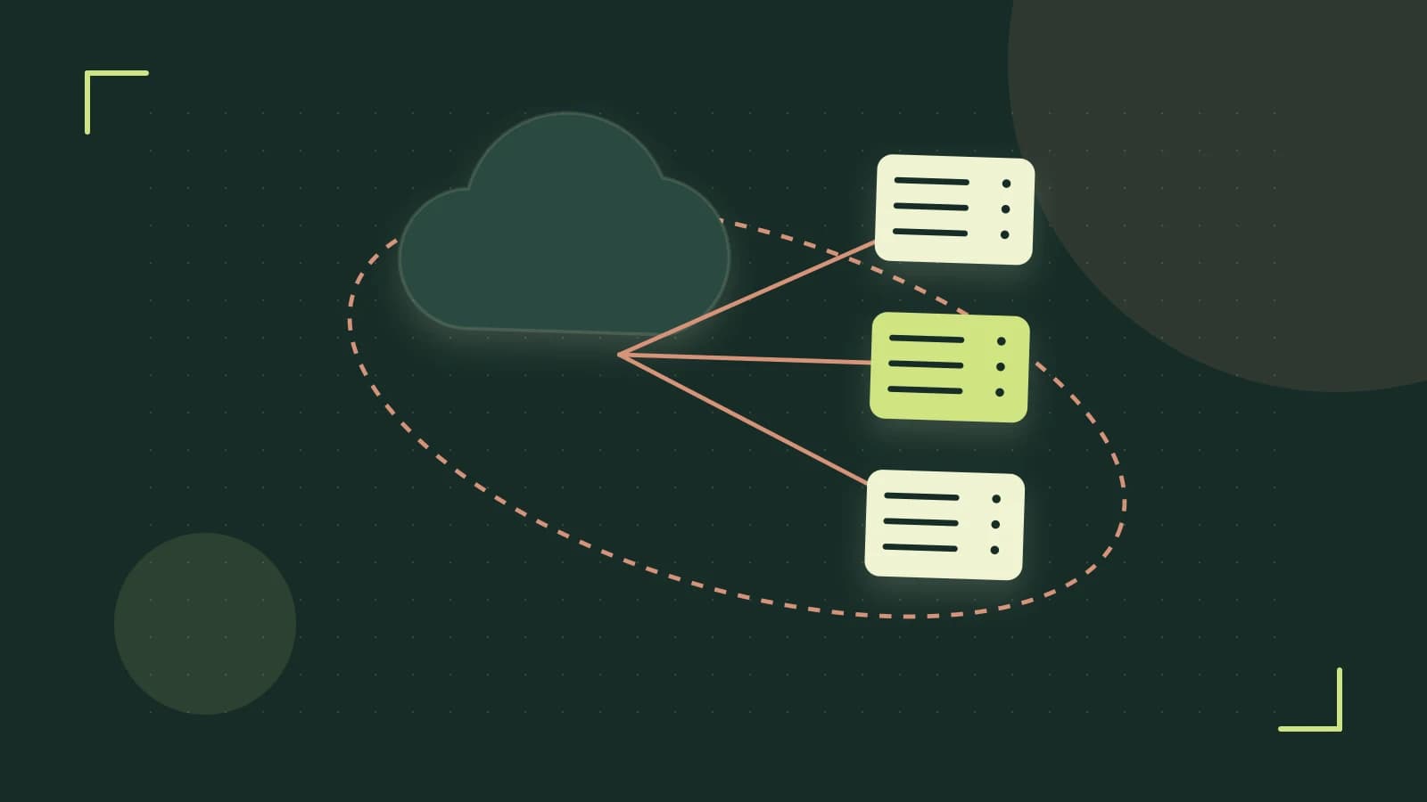 Editorial illustration of cloud infrastructure, connected server racks and an orbital service map
