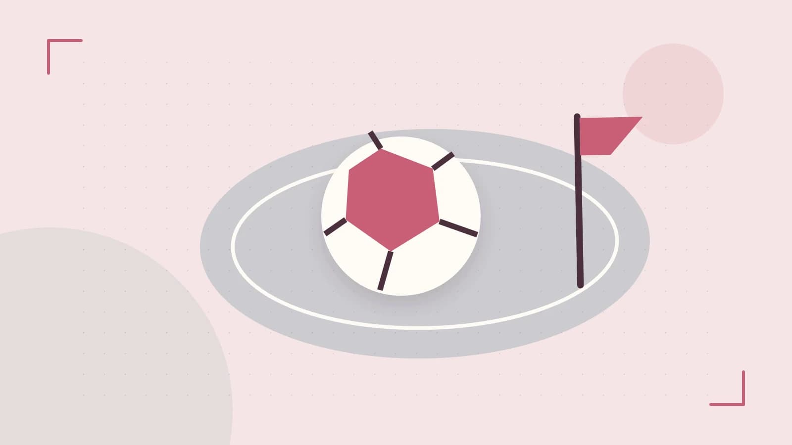 Editorial illustration of a stylized sports ball, stadium geometry and dynamic arcs